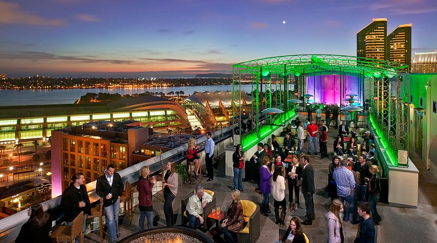 Rooftop nightlife at Altitude Sky Lounge San Diego.
