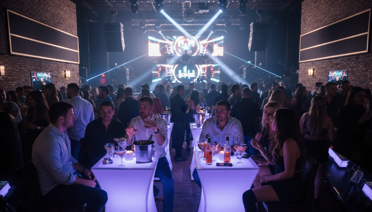 Interior view of a downtown San Diego nightlife venue designed for smooth crowd flow and elevated table experiences.
