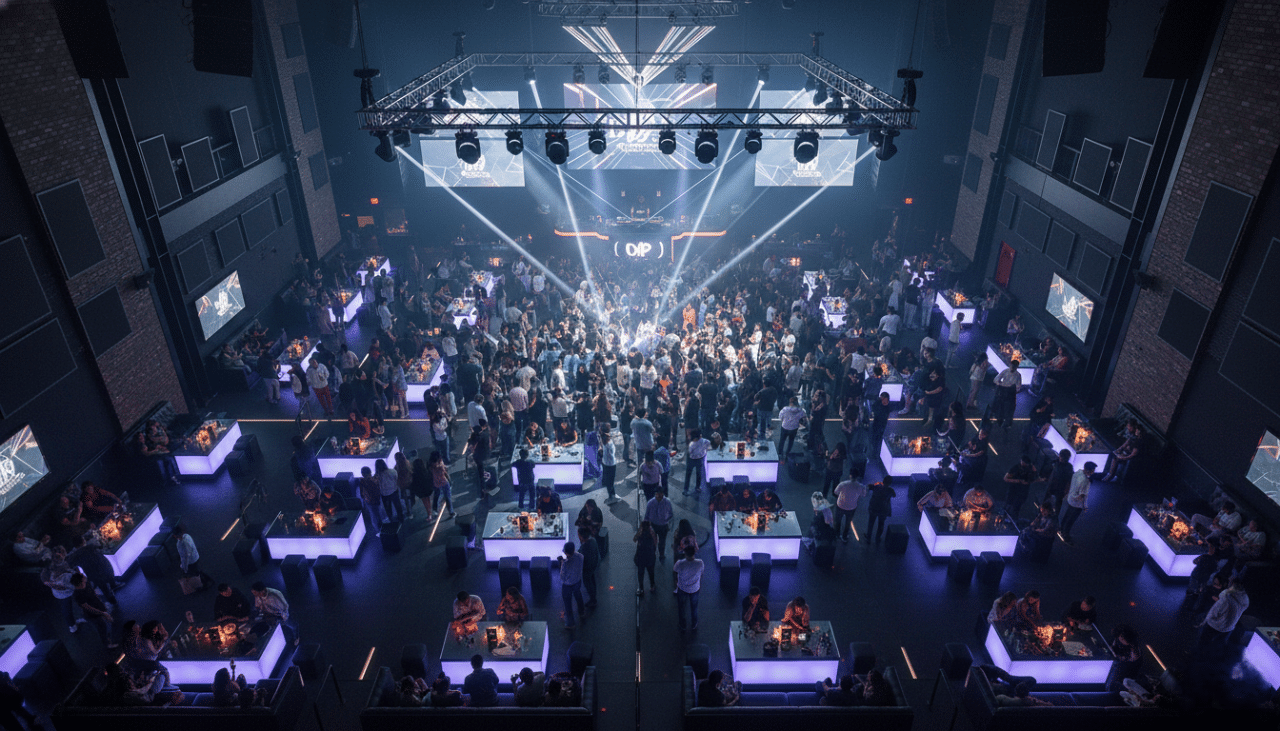 Guests enjoying premium seating inside a high energy Gaslamp nightclub with music, lighting, and social atmosphere at its peak.