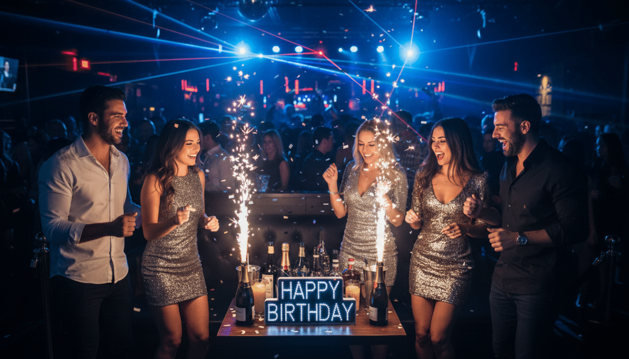 Entrance energy of a Gaslamp Quarter nightclub setting the tone for a VIP birthday night out.