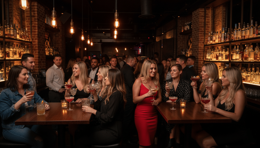Guests enjoy cocktails and social energy inside a Gaslamp Quarter nightlife venue as the night builds.