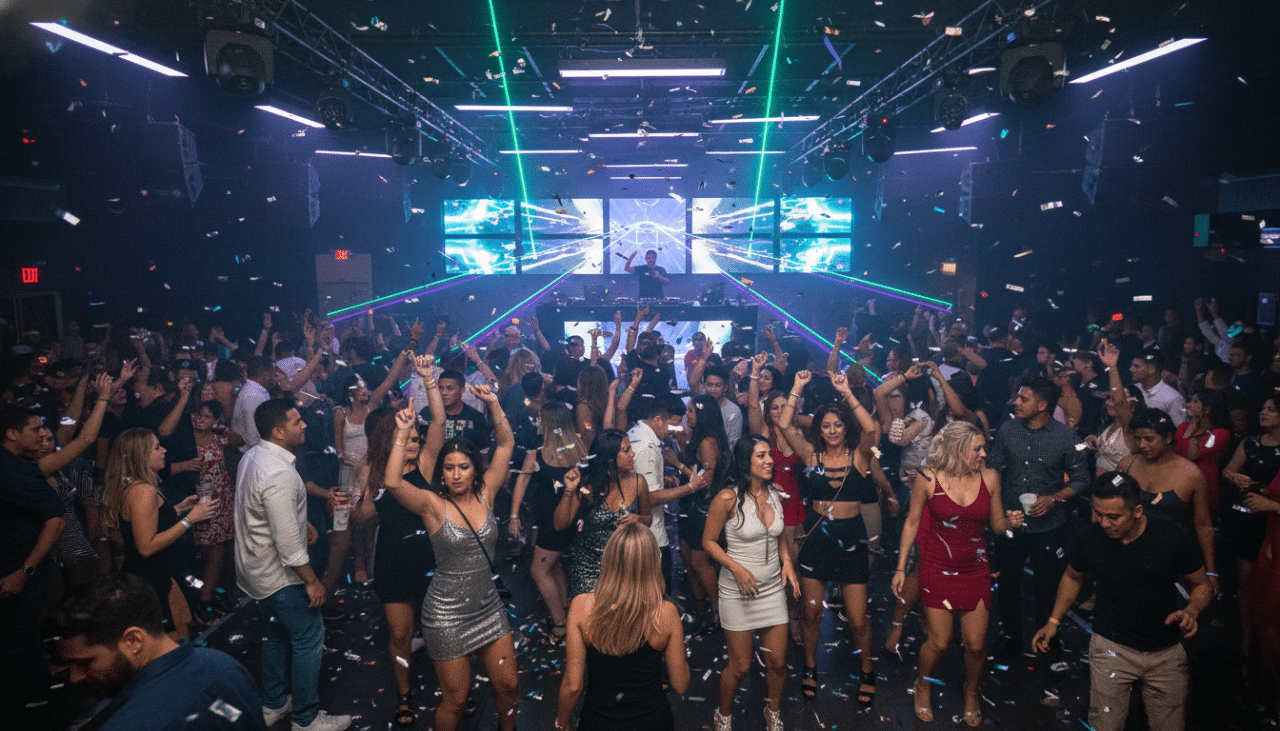 A lively dance floor in San Diego Downtown Gaslamp filled with stylish guests enjoying an energetic nightlife atmosphere.