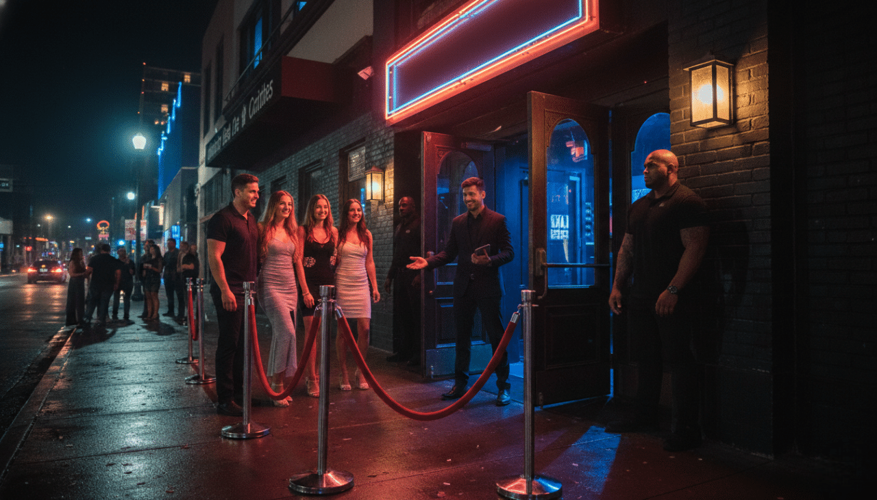 Guests arriving for a premium nightlife experience in the Gaslamp Quarter with VIP access and club atmosphere.