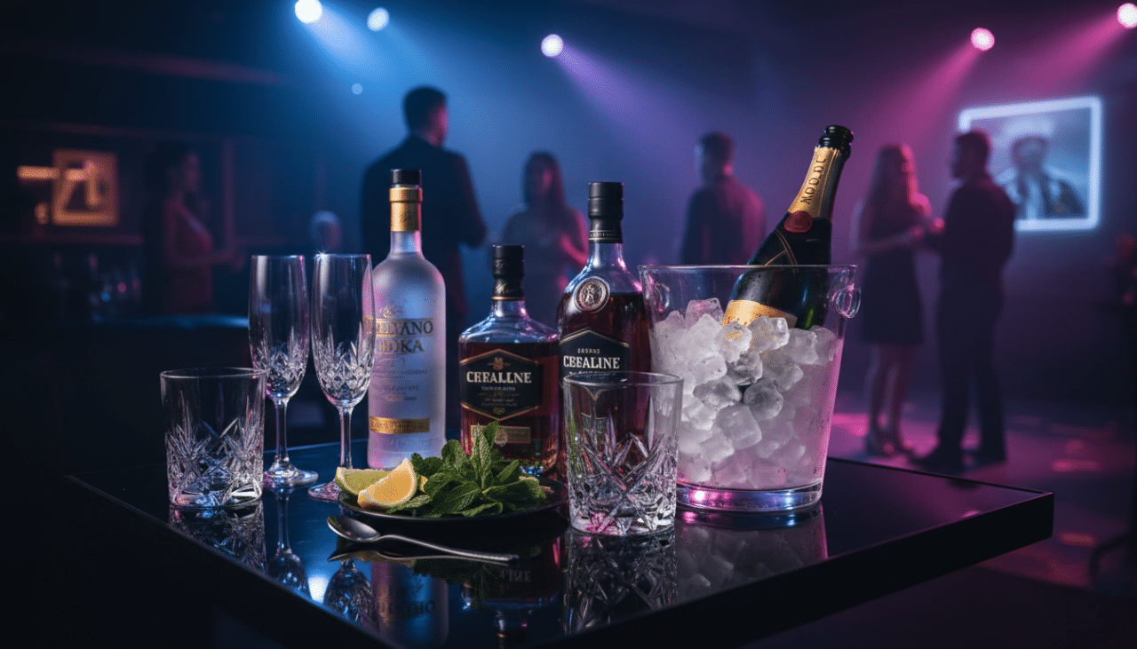 Premium bottle service setup in a San Diego Gaslamp nightclub highlighting exclusivity, style, and upscale nightlife atmosphere.